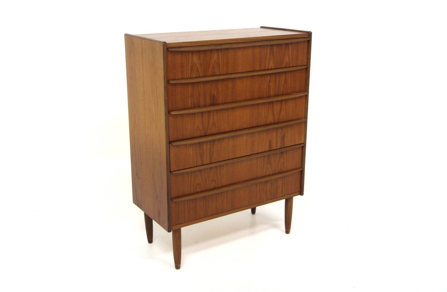 Scandinavian "tallboy" chest of drawers in teak, Denmark, 1960.