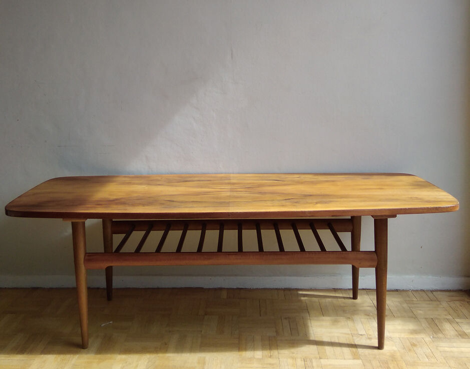1960s blond wooden coffee table