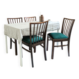 Lot de 4 chaises vintage bois brun, assise verte, style années 50