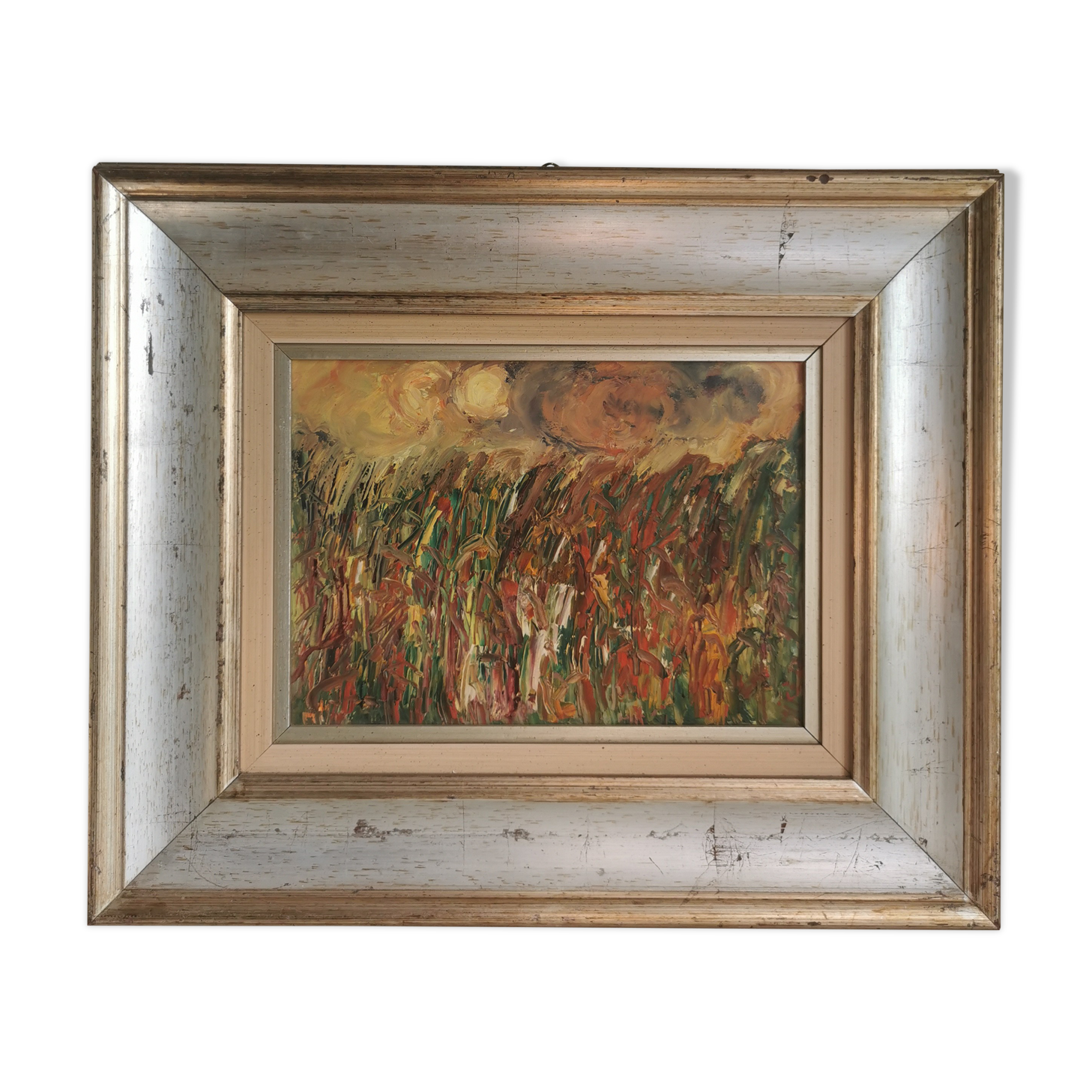 Modern painting, oil on wood panel, color and movement