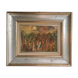 Modern painting, oil on wood panel, color and movement