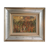 Modern painting, oil on wood panel, color and movement