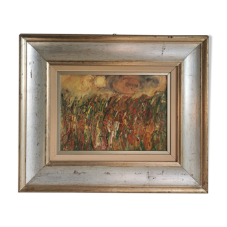 Tableau moderne, huile sur panneau bois , couleur et mouvement