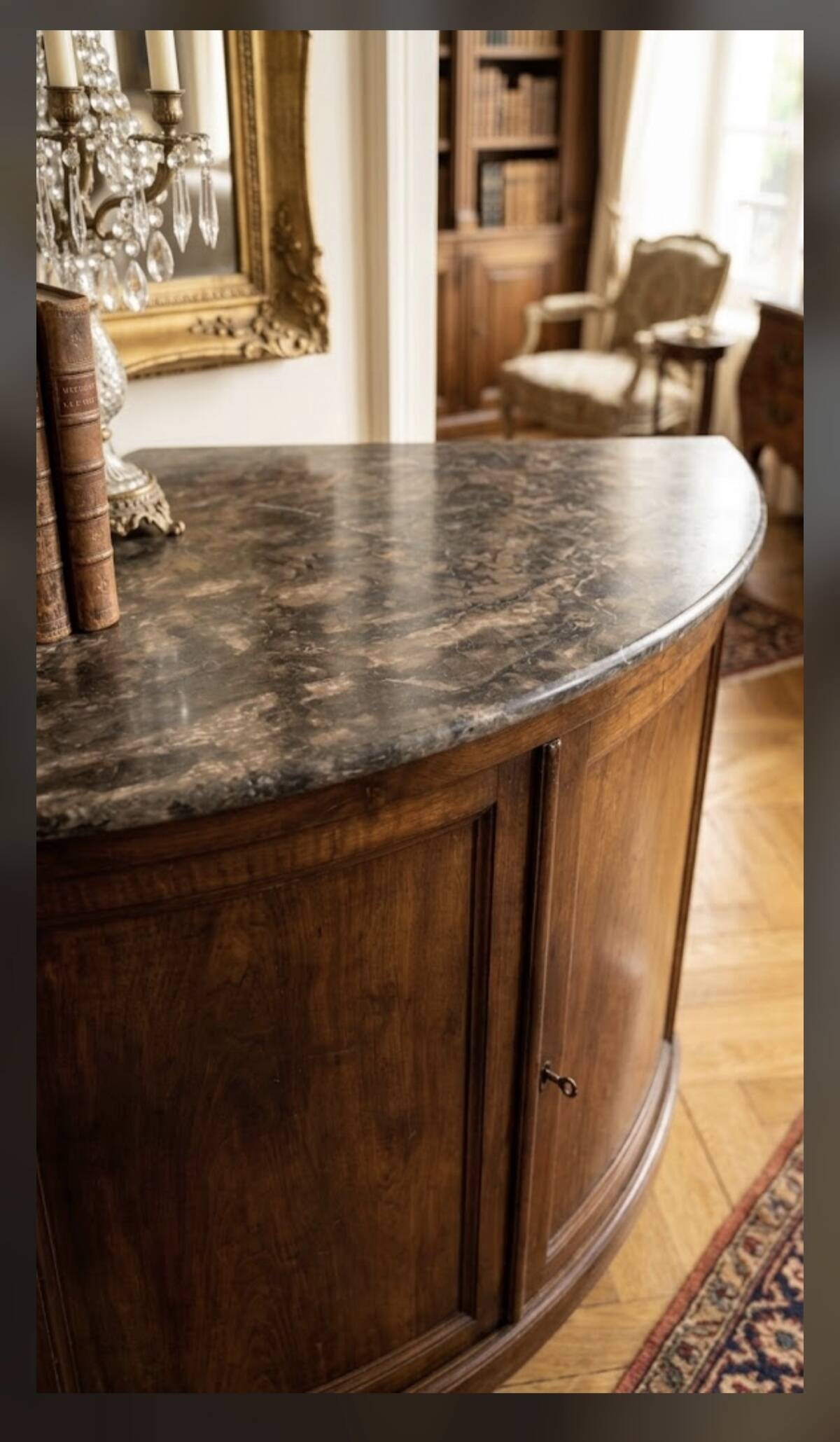 Rare Low Corner Cabinet from the Louis-Philippe Period – 19th Century – Marble Top
