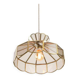 Mid-century modern Italian Brass and Glass Pendant Lamp