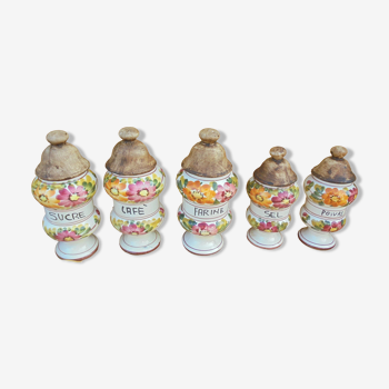 5 vintage spice pots