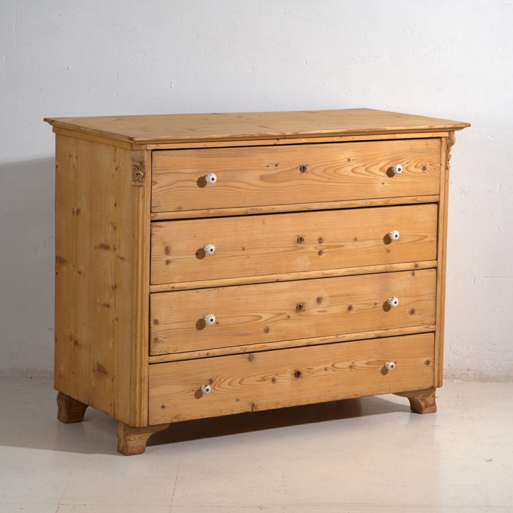 Antique solid pine chest of drawers – European rustic carved chest of drawers – circa 1900