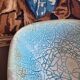 Square dish salad bowl bowl keraluc quimper ceramic turquoise blue cracked effect stamped with u