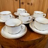 Set of 2 Apilco Flat French Porcelain Coffee Cups with Saucers, Model Flora