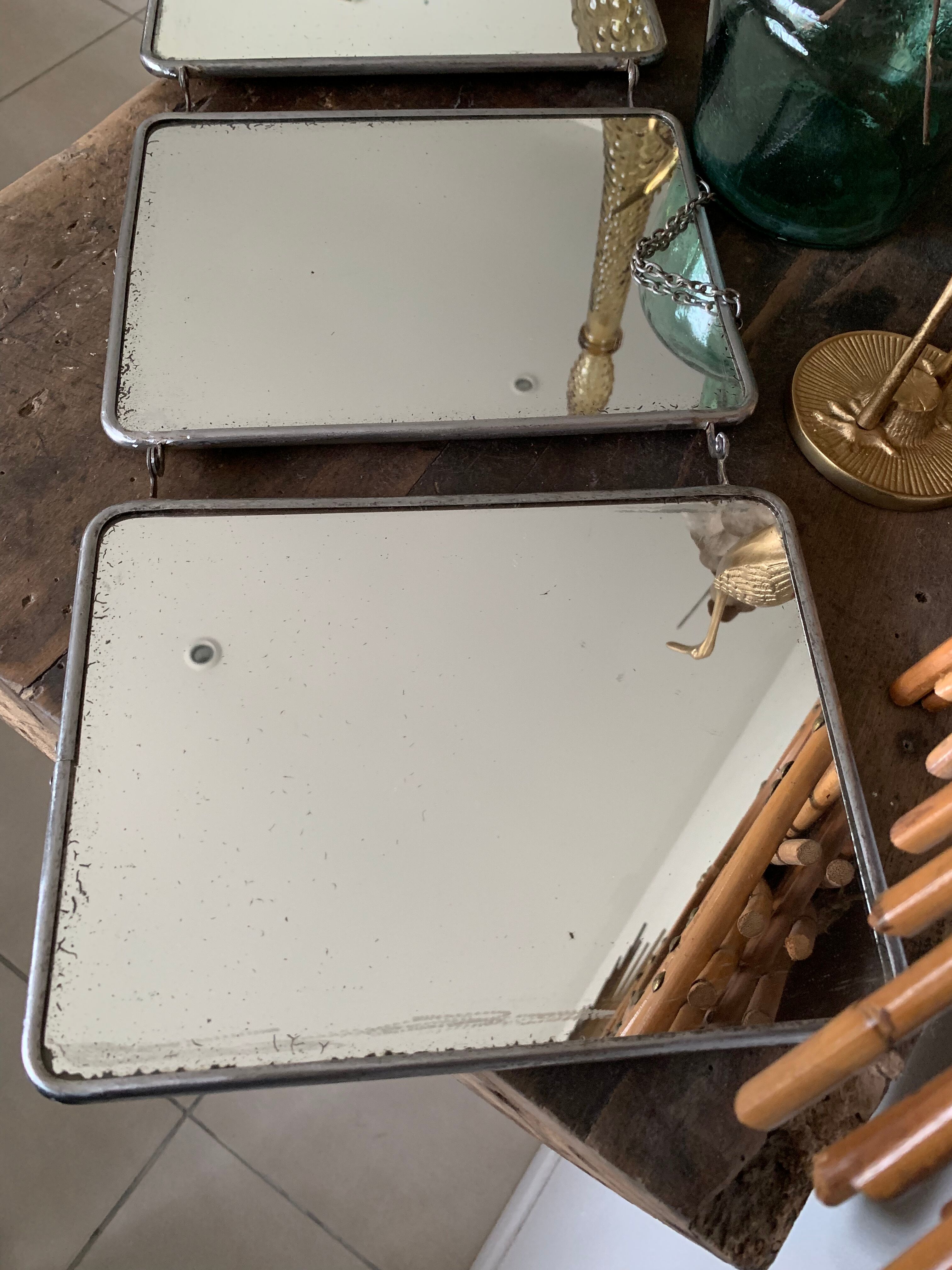 Vintage triptych barber mirror 24x59cm