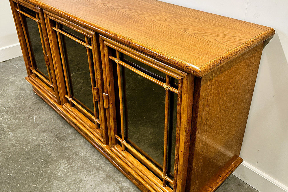 Vintage mirrored bamboo sideboard by Maugrion for Roche Bobois, 1970s. France