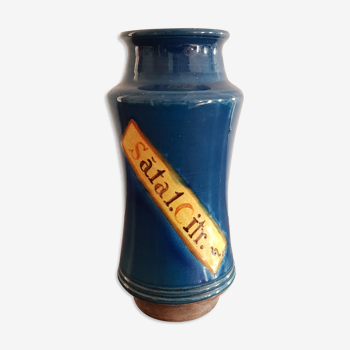 Vase bleu céramique inscription