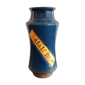 Vase bleu céramique inscription