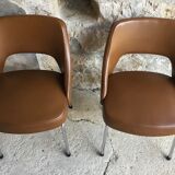 Pair of chairs conferences imitation leather brown 1970