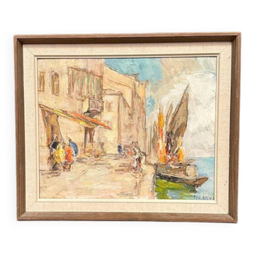 Original Swedish Oil on Panel – “Harbour Motif” by Knut Norman (1896–1977) – Signed – Vintage & Framed