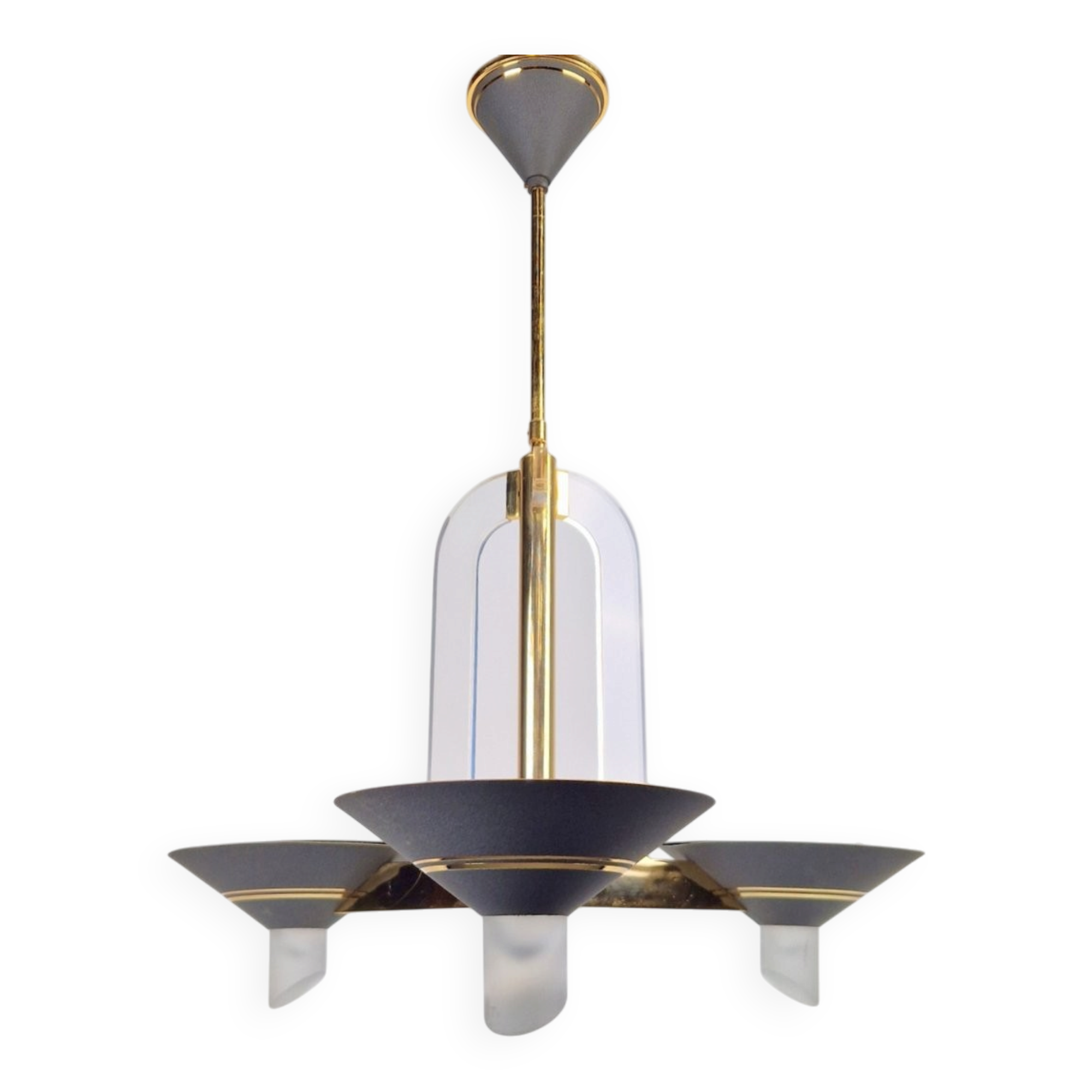 Vintage French Brass Acrylic Chandelier, 1970s