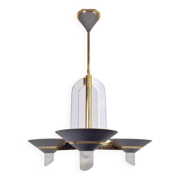 Vintage French Brass Acrylic Chandelier, 1970s