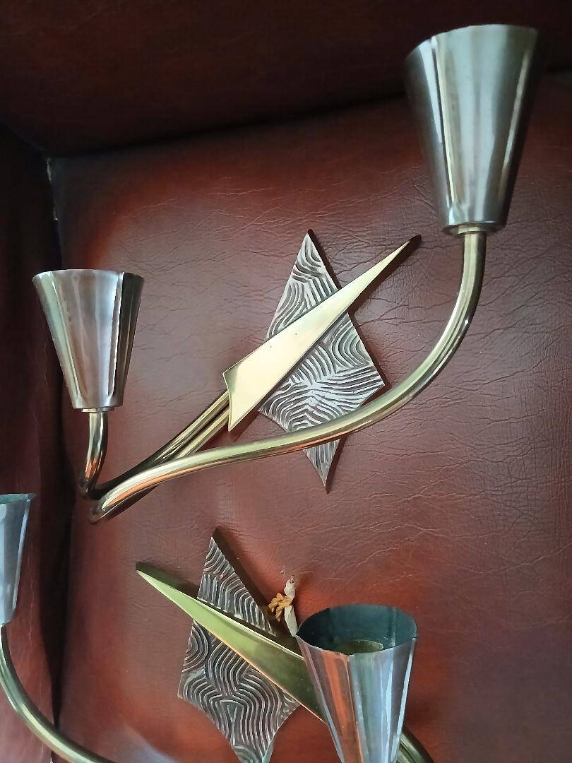 Splendid pair of bronze wall sconces by Jules Leleu? Art Deco.