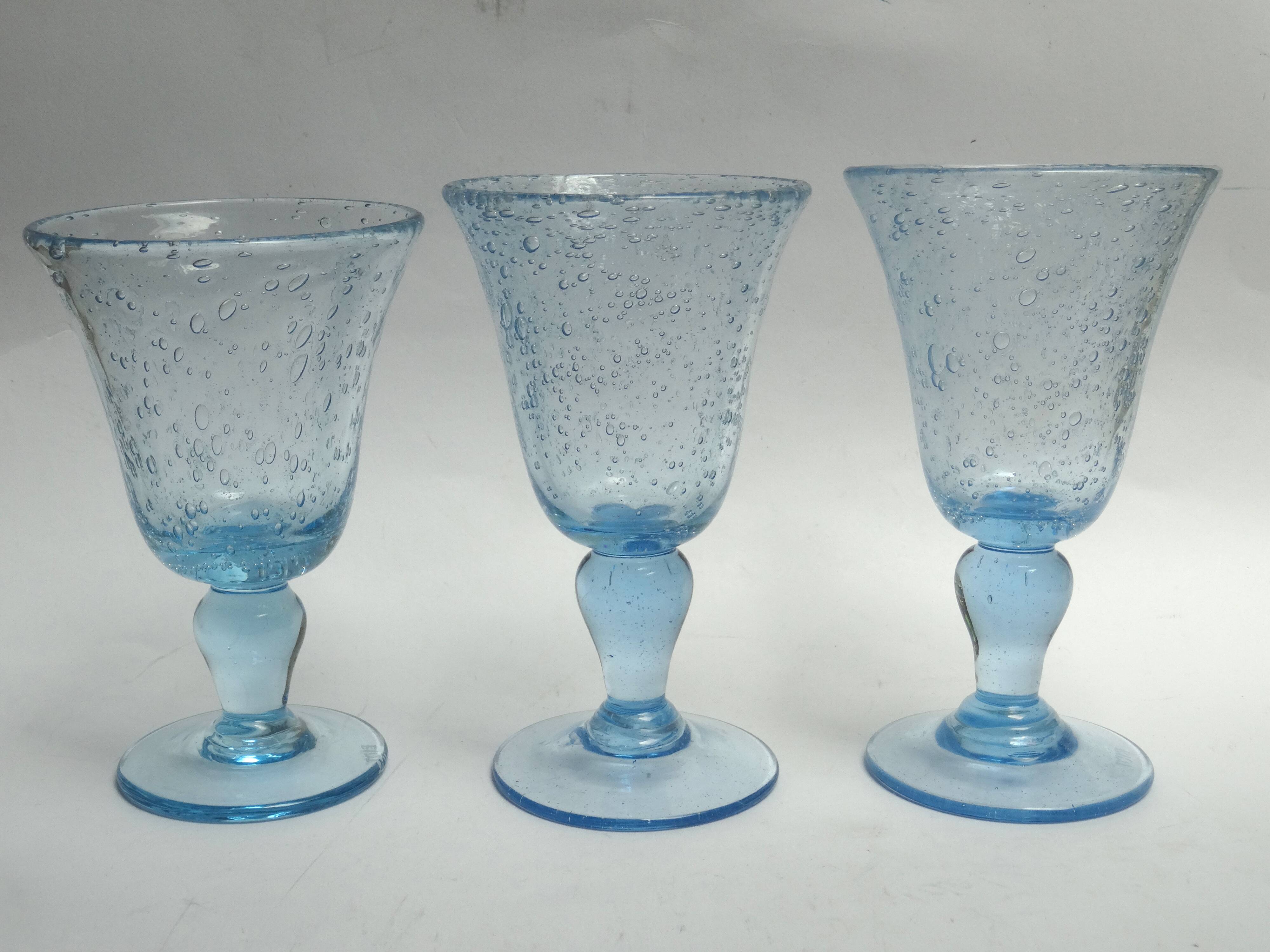 5 glasses with blue Biot stemmed
