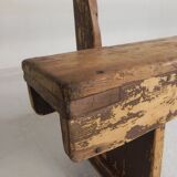 Pine bench with backrest, 2.5 metres long, 1950s.