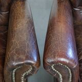 Set of 2 Cognac Brown Grained Cowhide Leather Chesterfield Armchairs