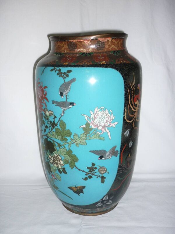 Vase chinois ancien en émaux cloisonnés 33 cm