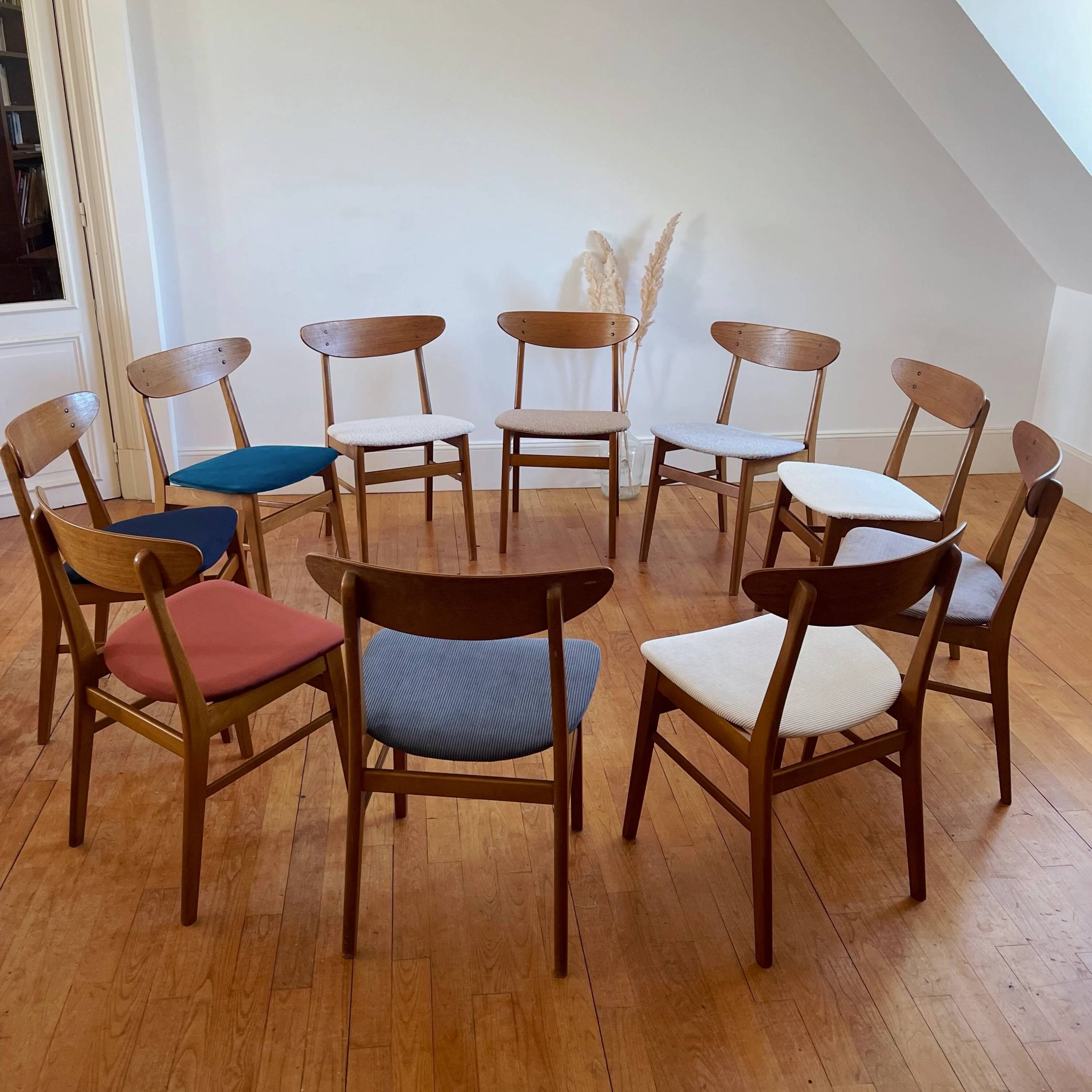 Vintage Farstrup 210 Scandinavian chairs in stained beech and teak