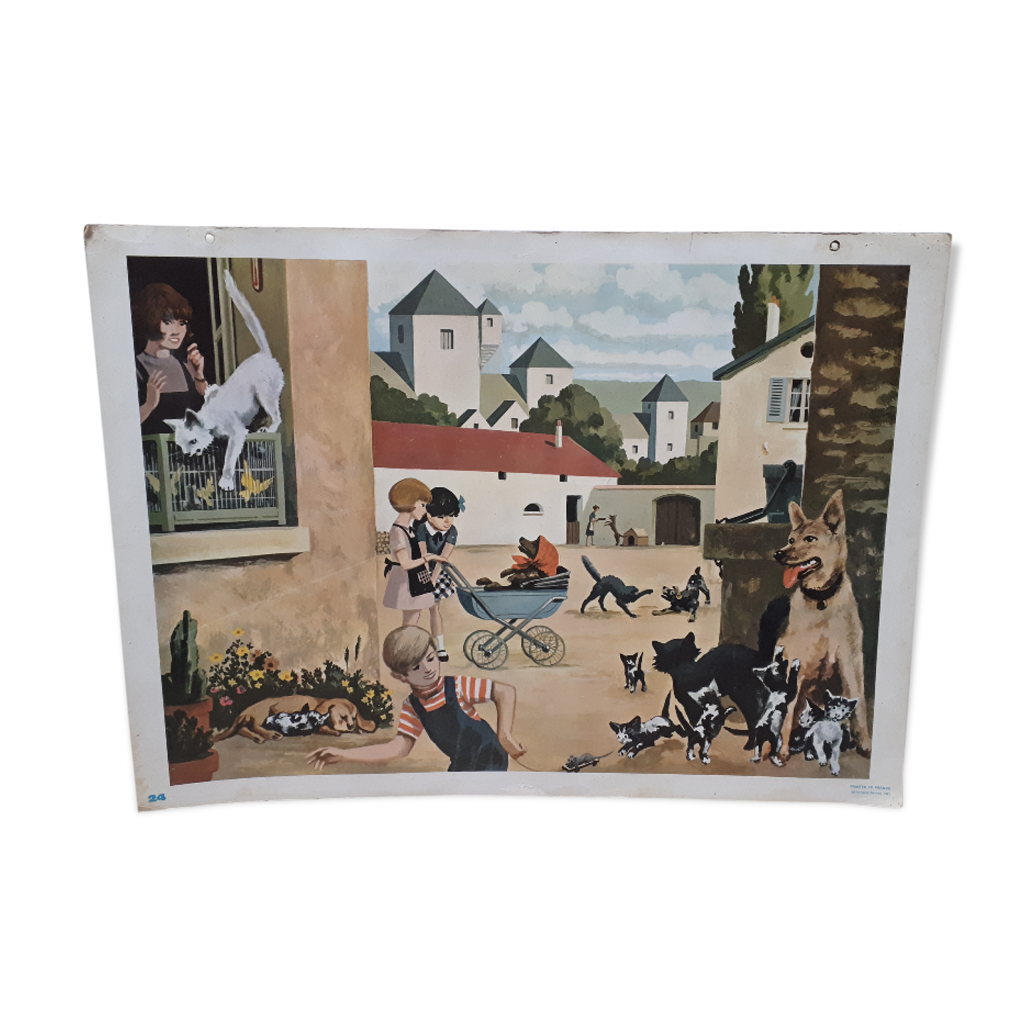 Map displays school lesson 'Village life' vintage 1967