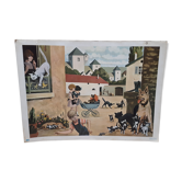Map displays school lesson 'Village life' vintage 1967