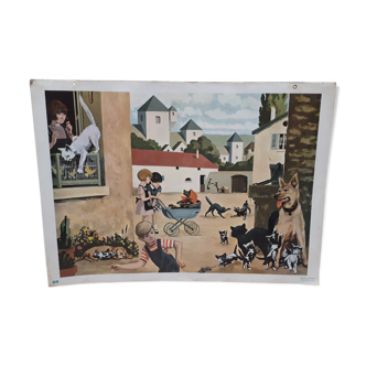 Map displays school lesson 'Village life' vintage 1967