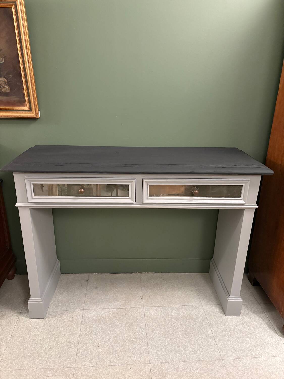 Superb matte black console with a natural top.