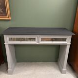 Superb matte black console with a natural top.