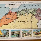 Affiche ancienne carte de l'Algérie, Tunisie, Maroc - 1930