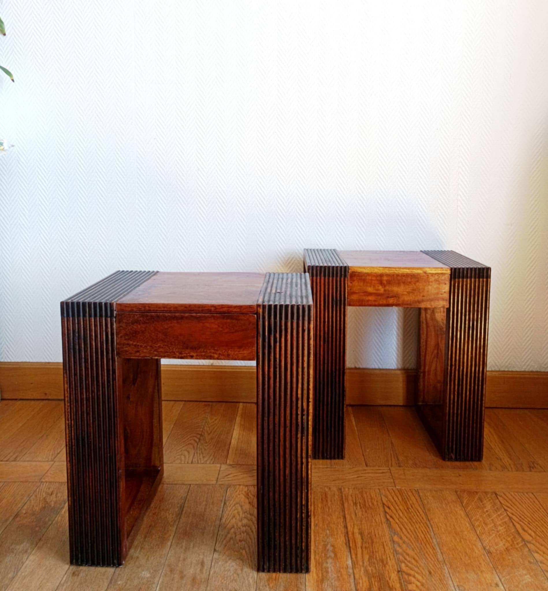 Pair of exotic wood bedside tables