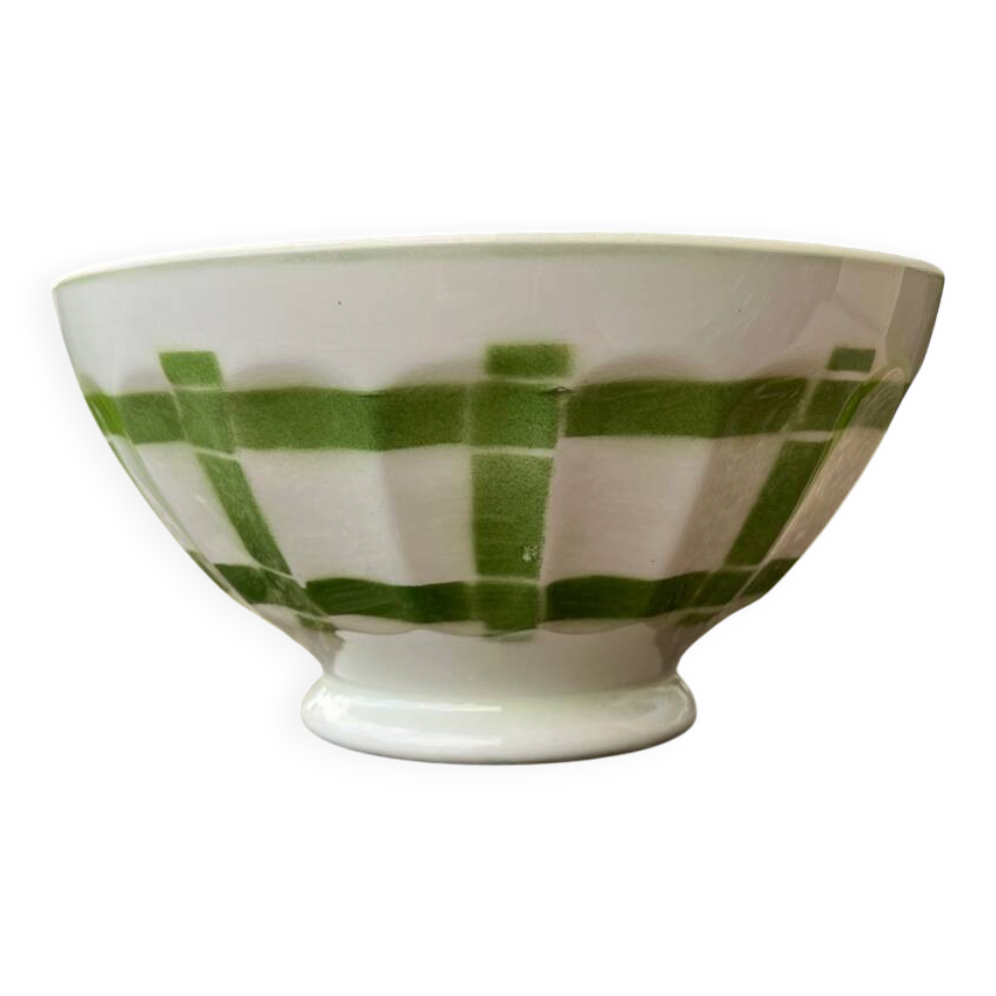 Old large Digoin Sarreguemines earthenware bowl, bamboo model