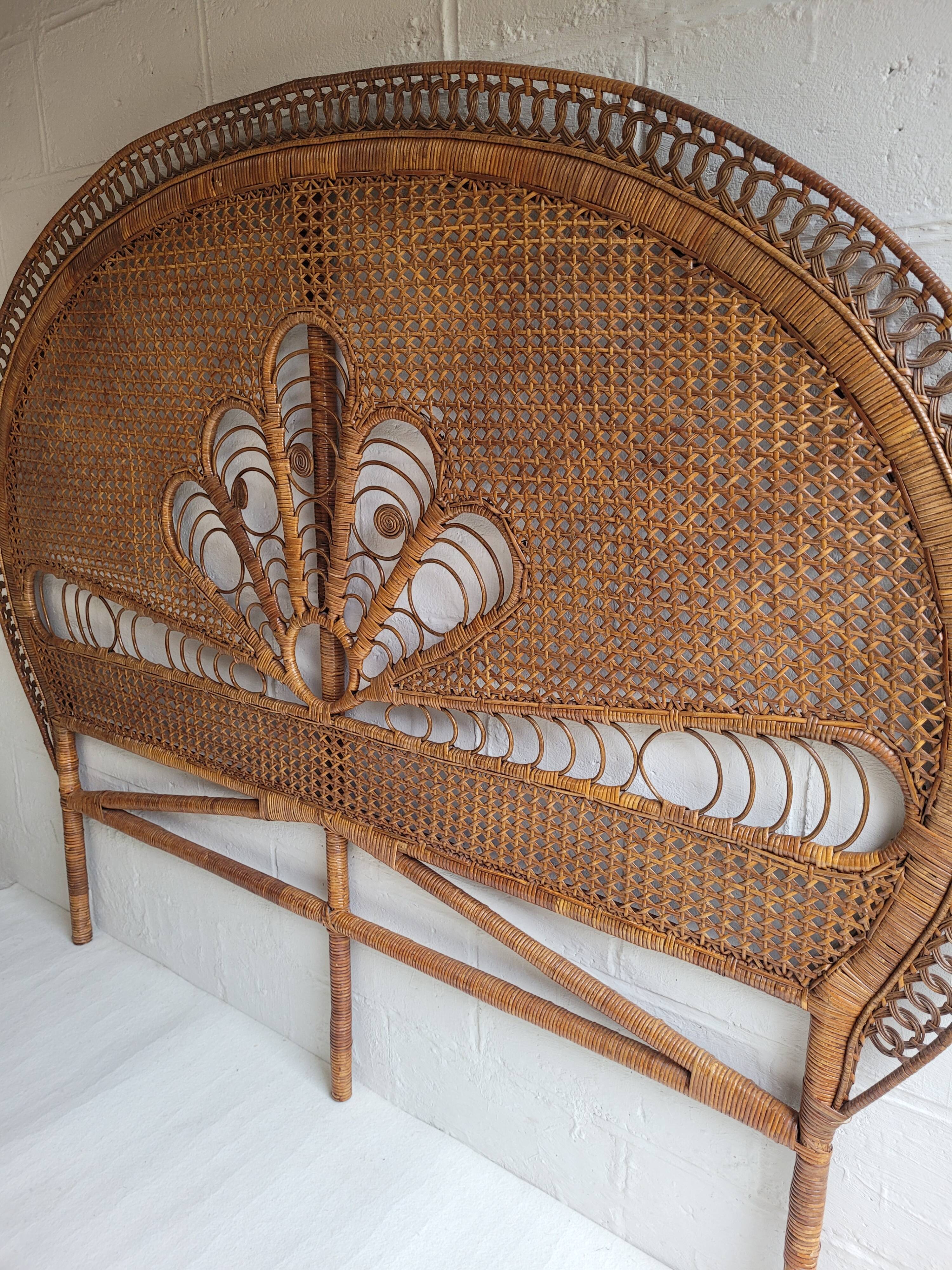 Peacock rattan headboard bed