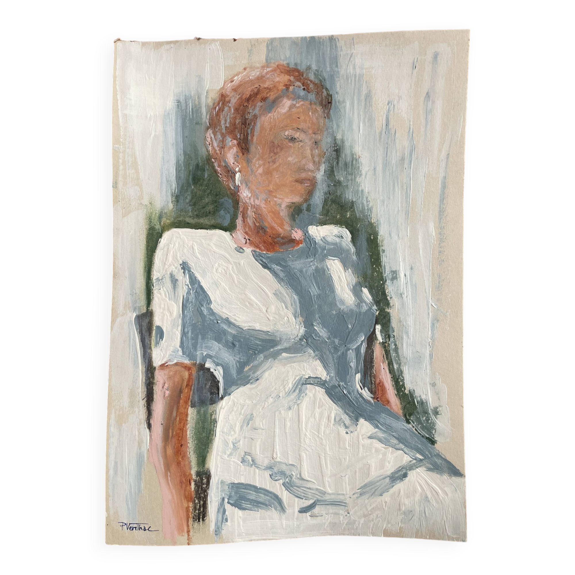 Tableau signé pastel portrait féminin « lumière au jardin»