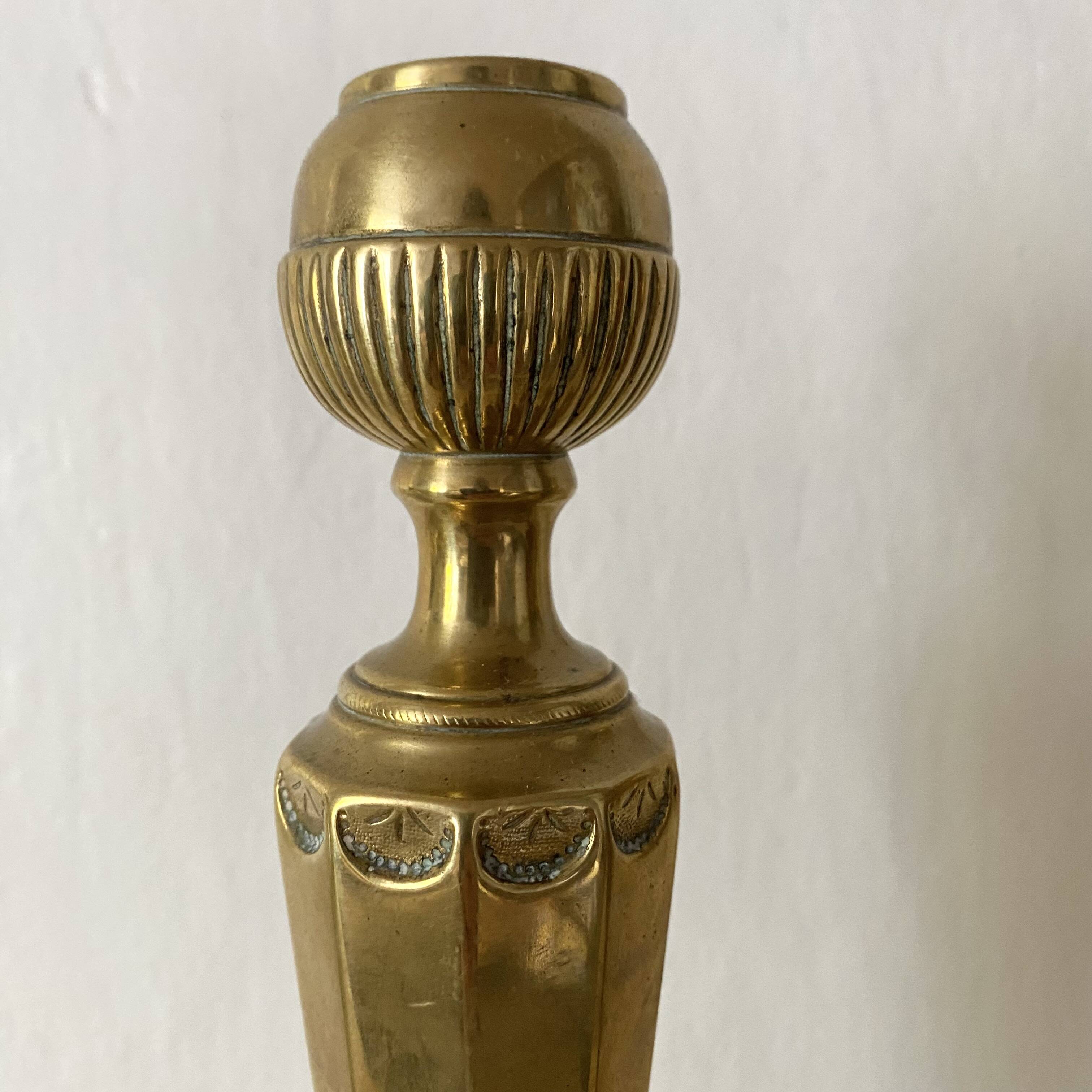 Pair of 29cm gold-plated brass candlesticks