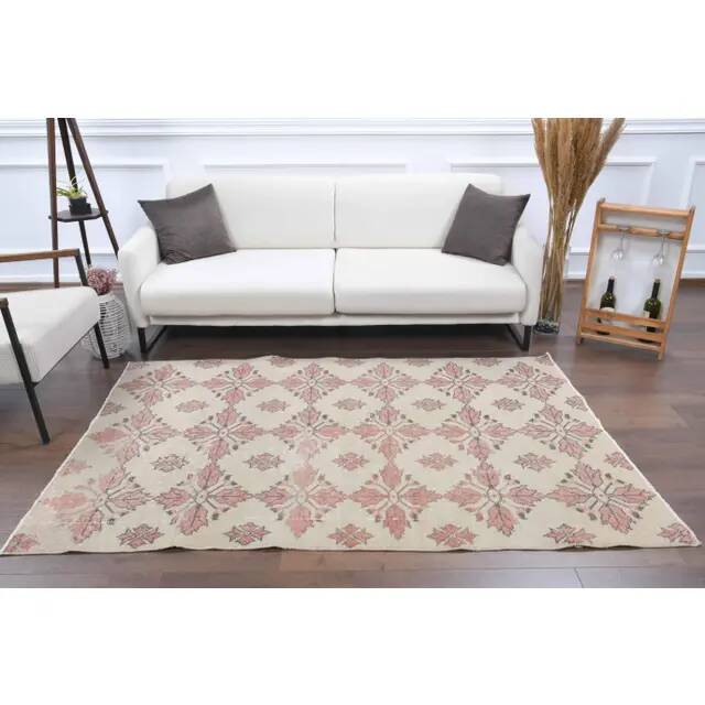 1970s Turkish Oushak Handmade Wool Cotton Beige Area Rug 134x211