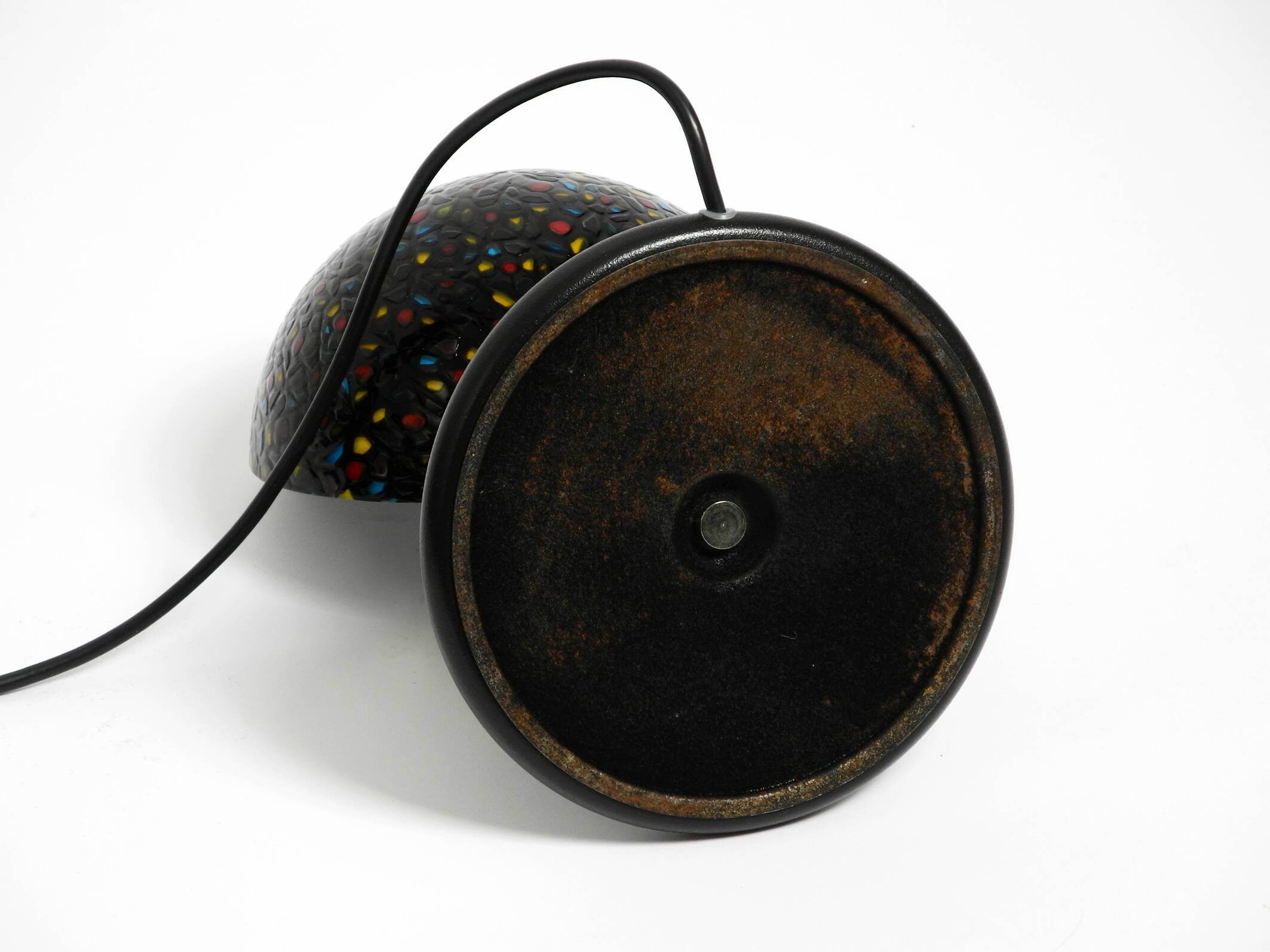 Pair of large 1980s Italian table lamps made of colorful multi-layer Murano