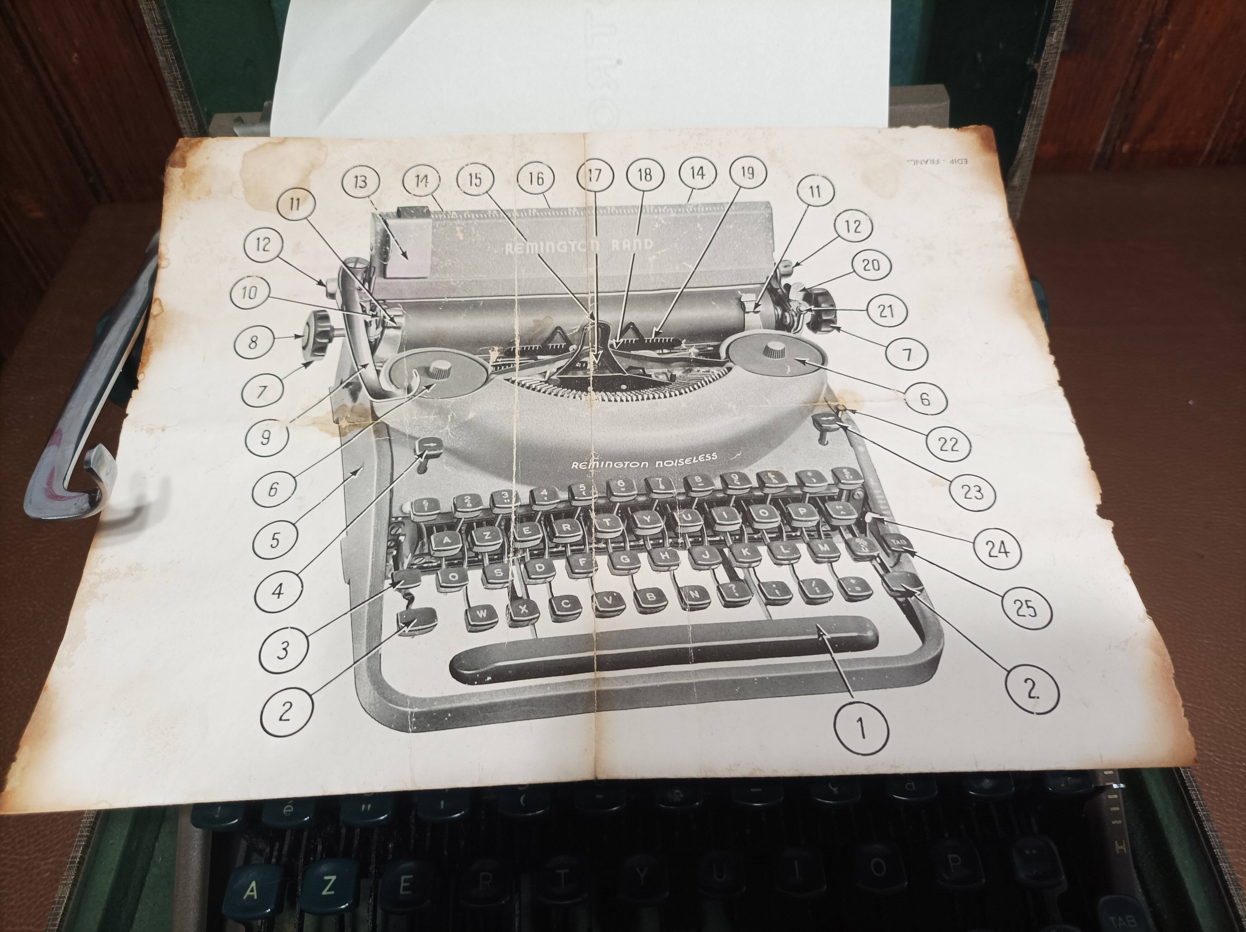 Remington noiseless army green typewriter made in france 50s