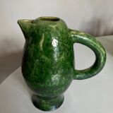 XL vase pitcher in green glazed clay Vallauris 1960
