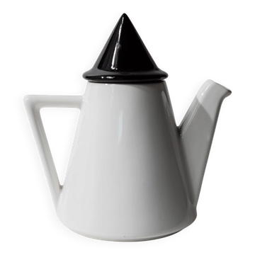 Cafetière ou théière vintage en céramique des années 1980, design postmoderne Memphis, triangles noir et blanc