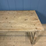 French farmhouse dining table with pine top and oak base