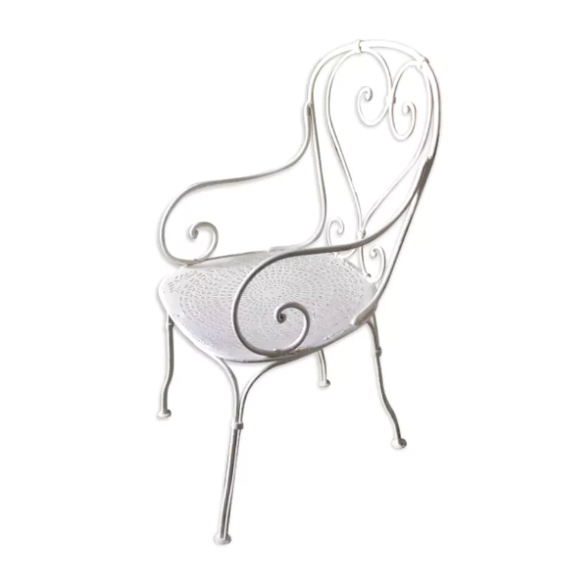 White openwork wrought iron armchair