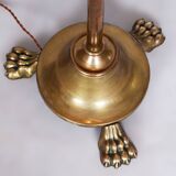 Restored Brass Art Deco Floor Lamp, France, Original Textile Shade, 1920s