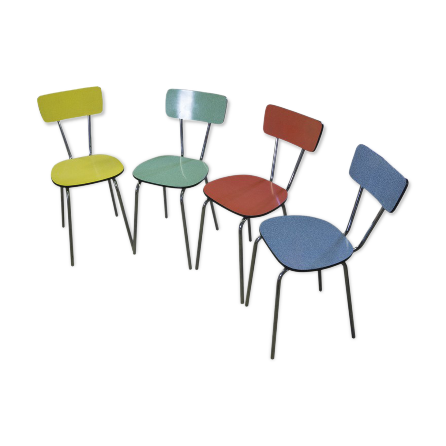 Ensemble de quatre chaises en formica coloré années 60