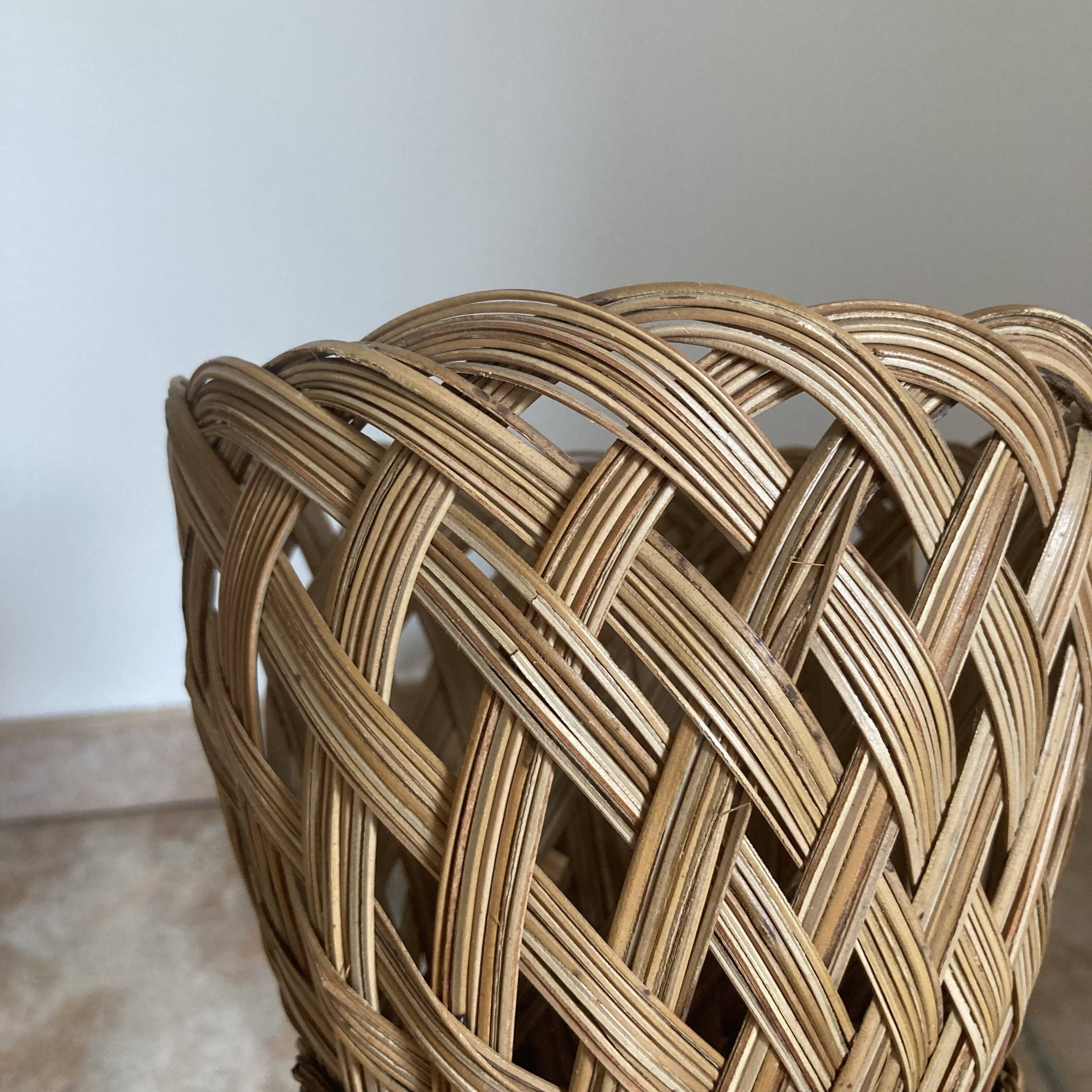 Vintage woven wicker plant pot cover