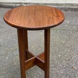 Round Scandinavian side table in solid wood, 1980