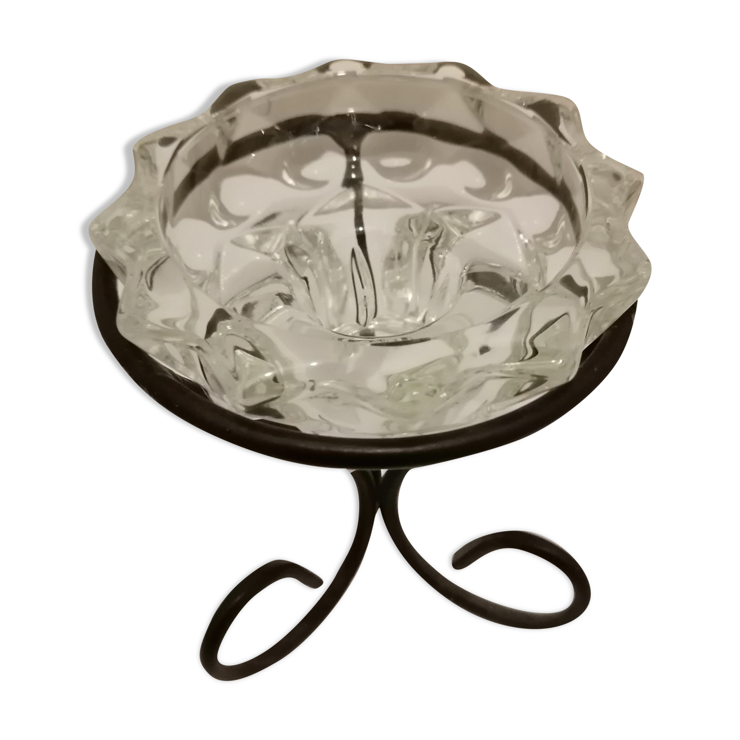 Metal base glass candle holder